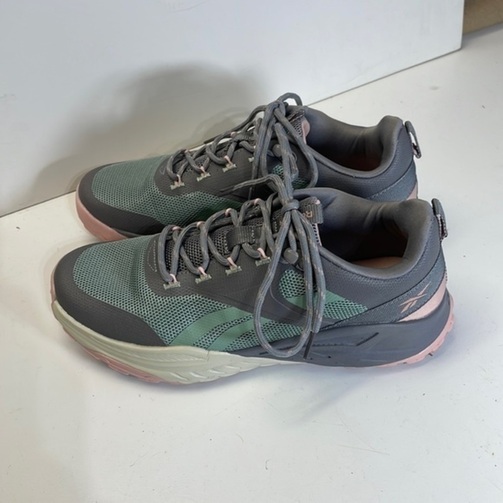Reebok green, pink, and gray hiking athletic shoes: